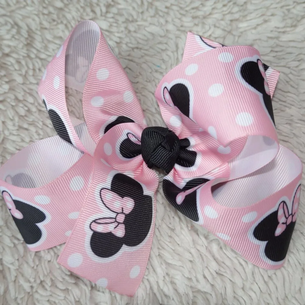 Pink Polka Dot Disney Minnie Mouse Ribbon Hair Bow with Alligator Clip